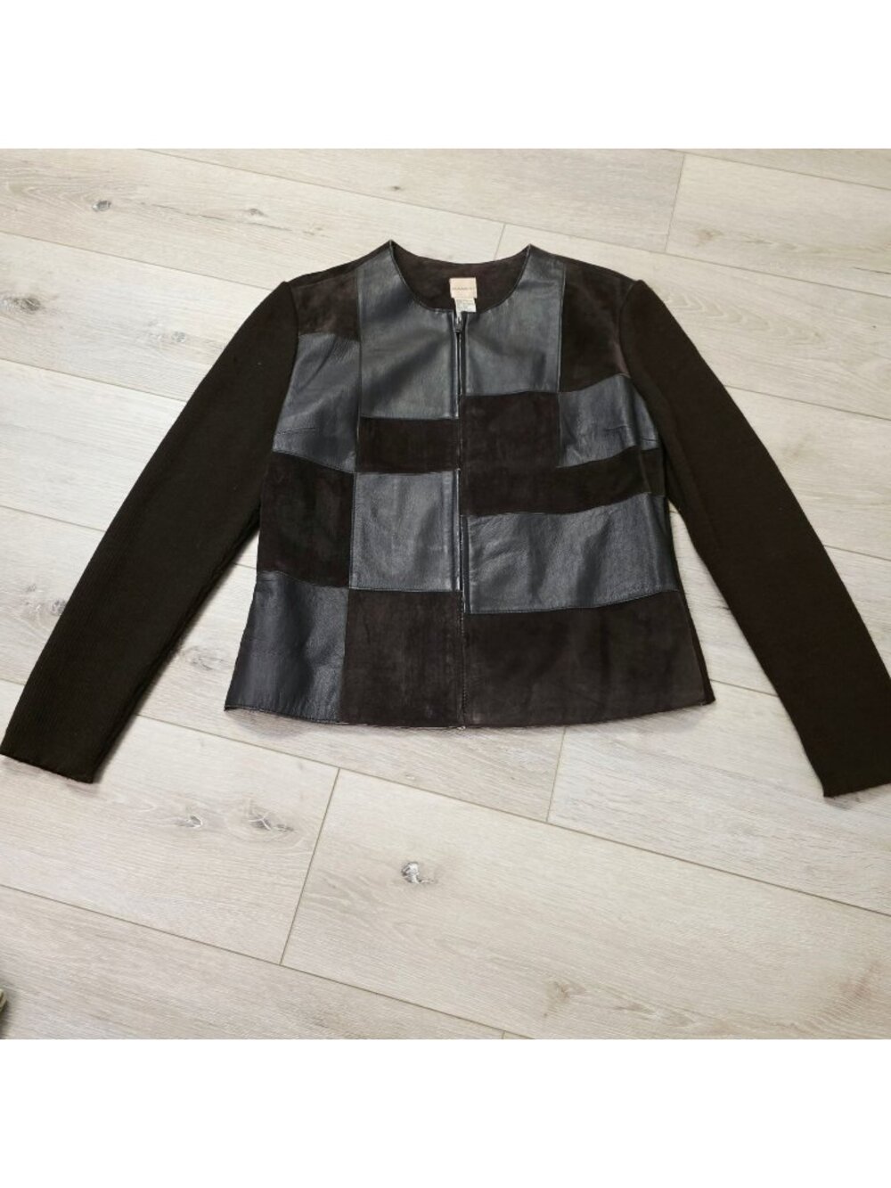 Vtg Womens Sz Lg Dark Brown Patchwork Suede Leather Jacket Whimsigoth Corp Goth